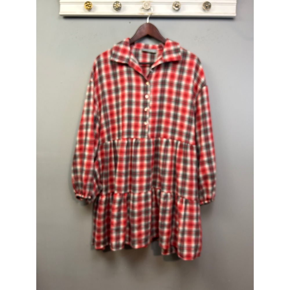 Pixi + Ivy Dress Womens Medium Red Plaid Babydoll Tiered Flannel Preppy Soft